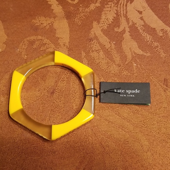 Kate Spade Yellow Striped Hexagon Shaped Bangle Embellished With Studs - Picture 5 of 8